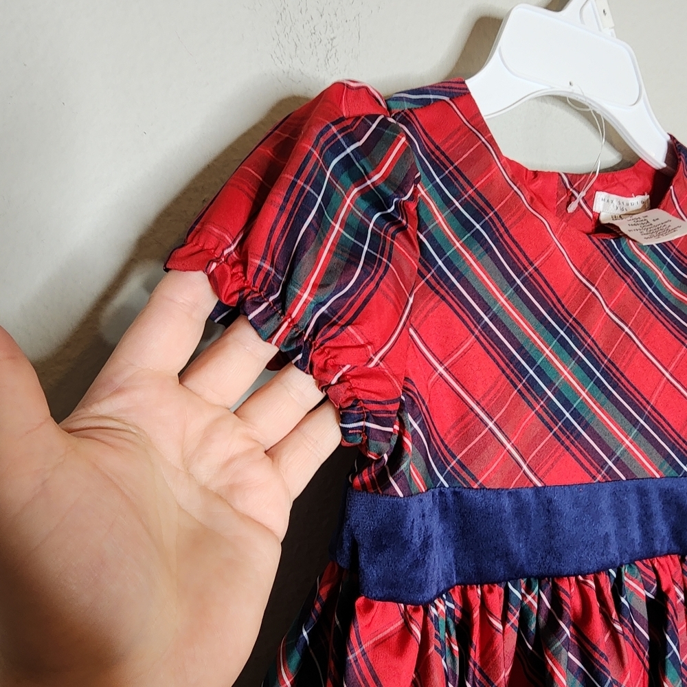 Max Studio Kids Red Christmas Plaid Sateen Dress Velvet Bow Size 6 New - Picture 10 of 14